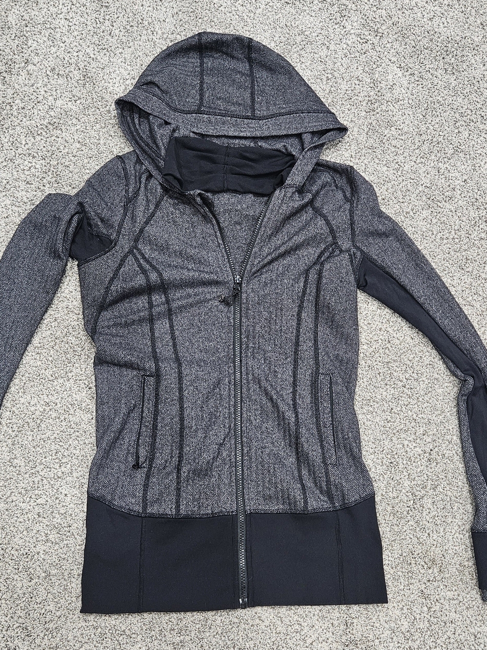 lululemon athletica Heather Charcoal and Black Hooded Zip Jacket